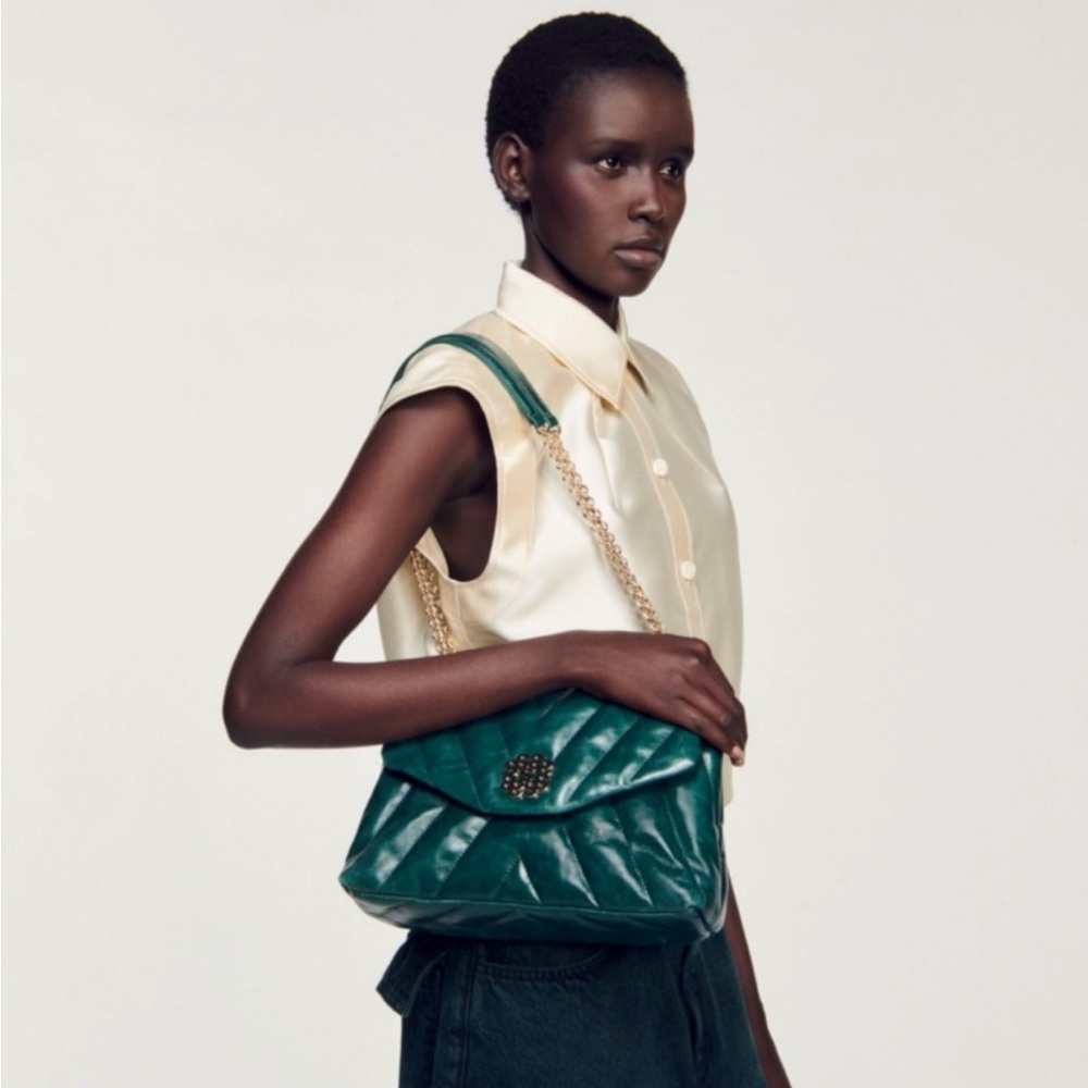 Sandro Green leather Mila Quilted Crossbody Bag